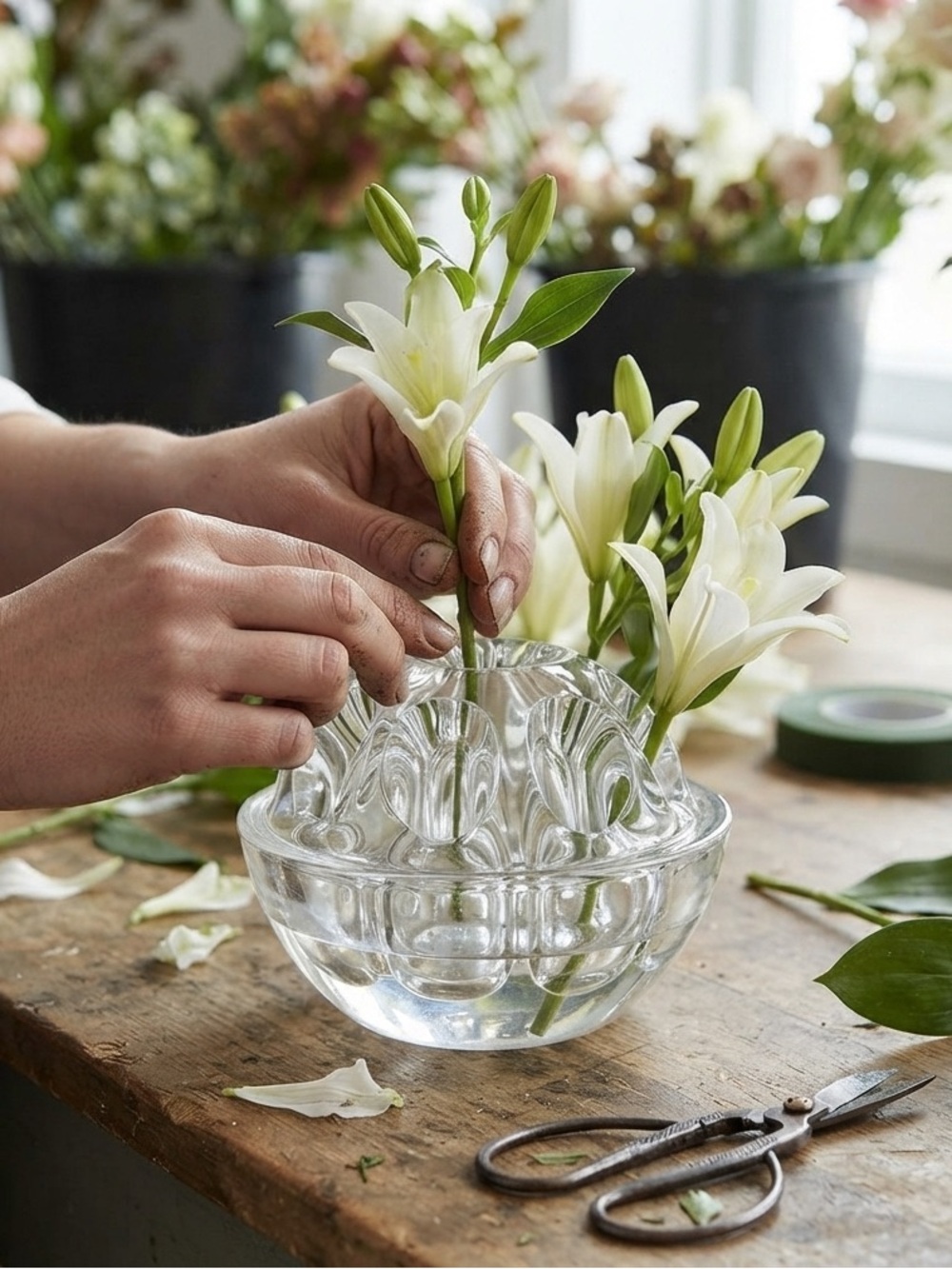 Clear Glass Flower Frog nine holes